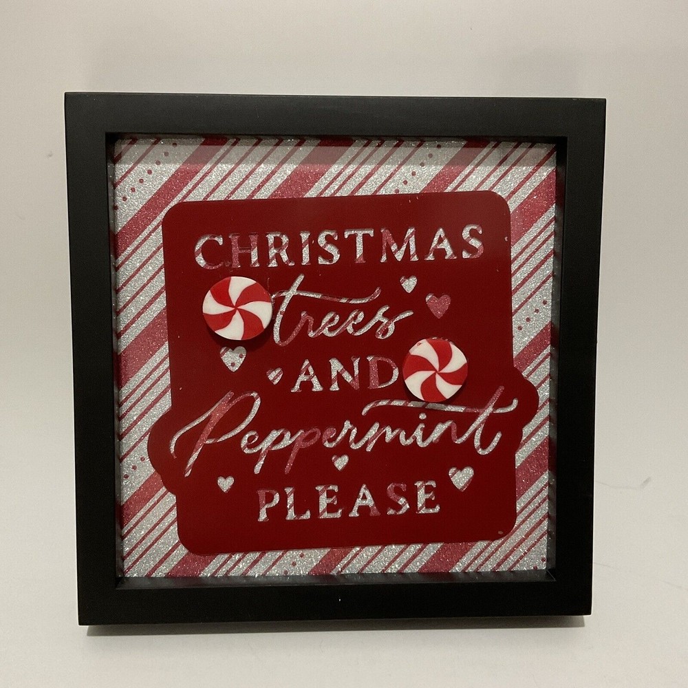 Christmas trees And Peppermint Please Wall Art Sign Red